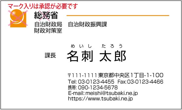 総務省名刺 ゴシック体・カラー表Type2 【100枚】