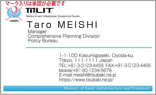 国土交通省名刺 ゴシック体・カラー表Type3 【100枚】